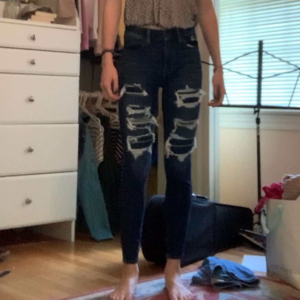 American Eagle Ripped Skinny Jeans, Dark Wash